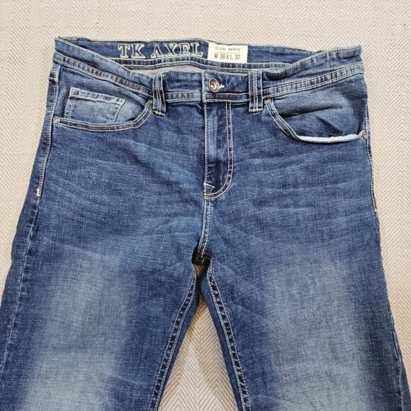 TK Axel Jeans Men's 36W 32L Slim Boot Cut Dark Wash Denim Pants Flap Pockets Y2K - Picture 5 of 13